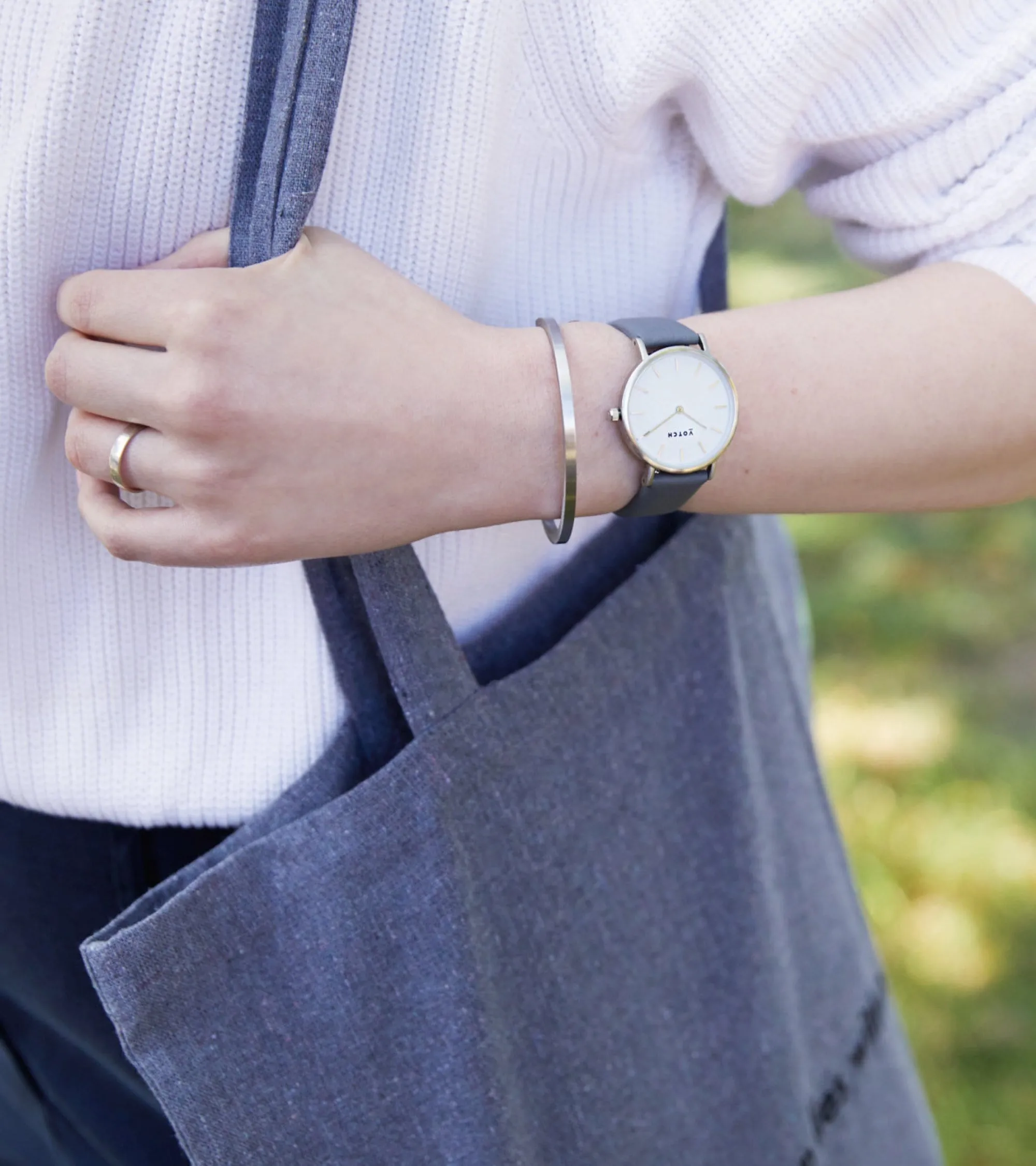 Petite Watch with Silver & White Dial | Slate Grey Vegan Leather strap