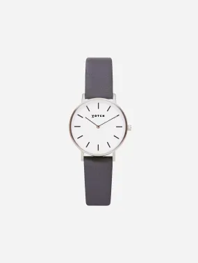 Petite Watch with Silver & White Dial | Slate Grey Vegan Leather strap