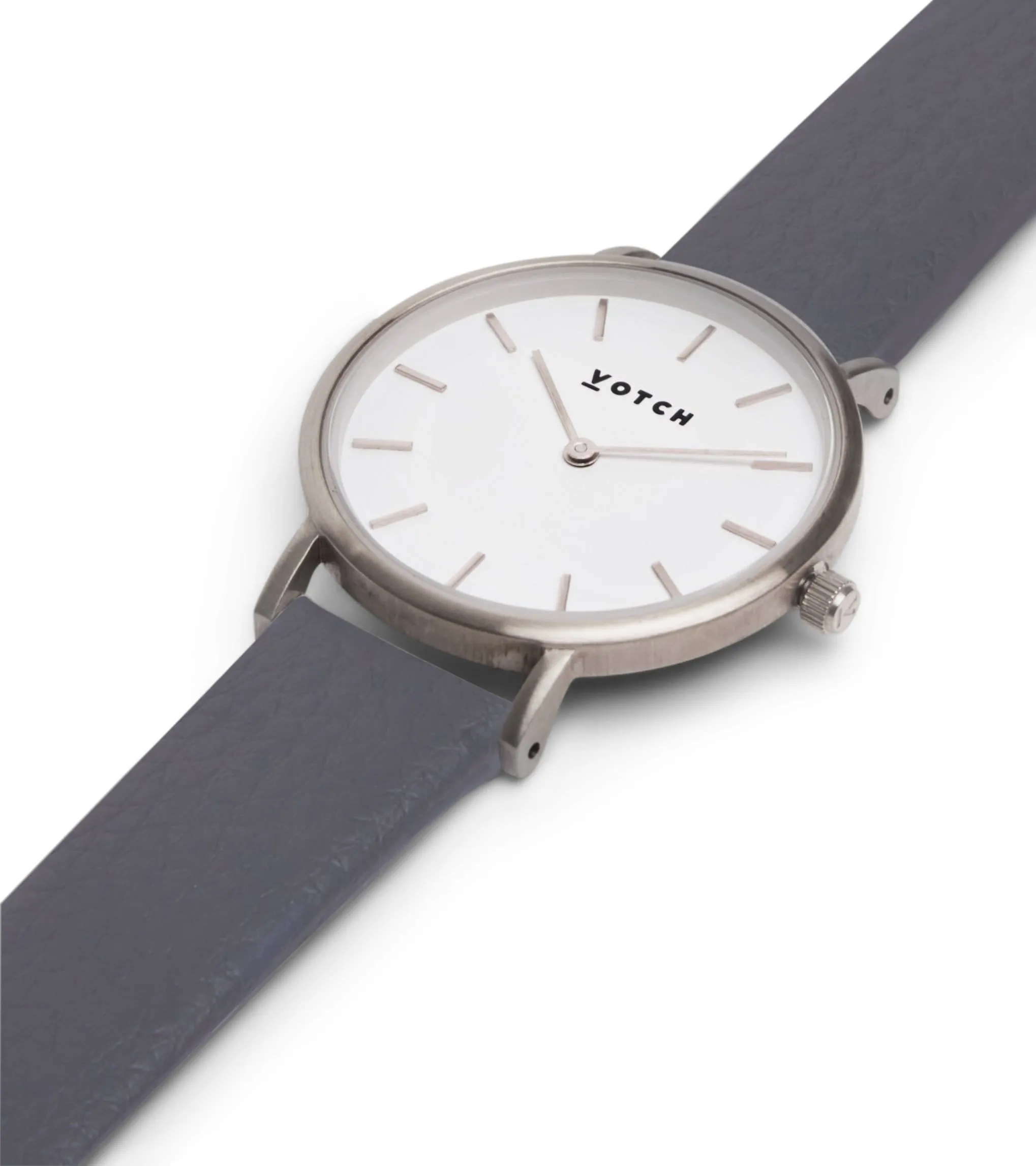 Petite Watch with Silver & White Dial | Slate Grey Vegan Leather strap