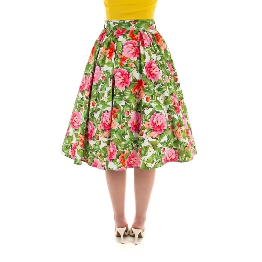 Pink And Green Floral Swing 1950s Rockabilly Skirt