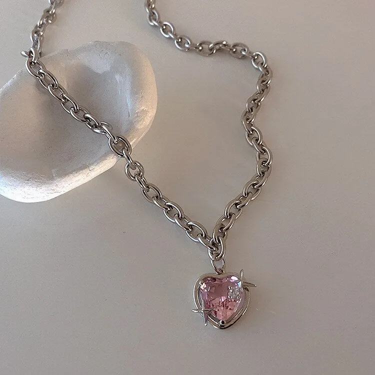 Pink Heart Sparkle Necklace - Cupcake