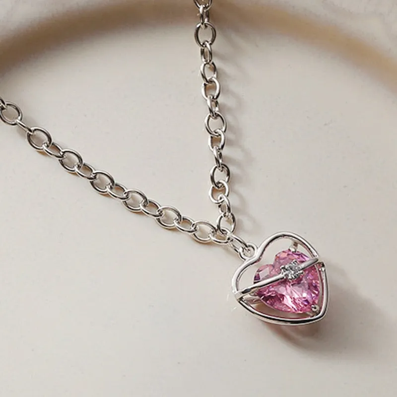 Pink Heart Sparkle Necklace - Cupcake