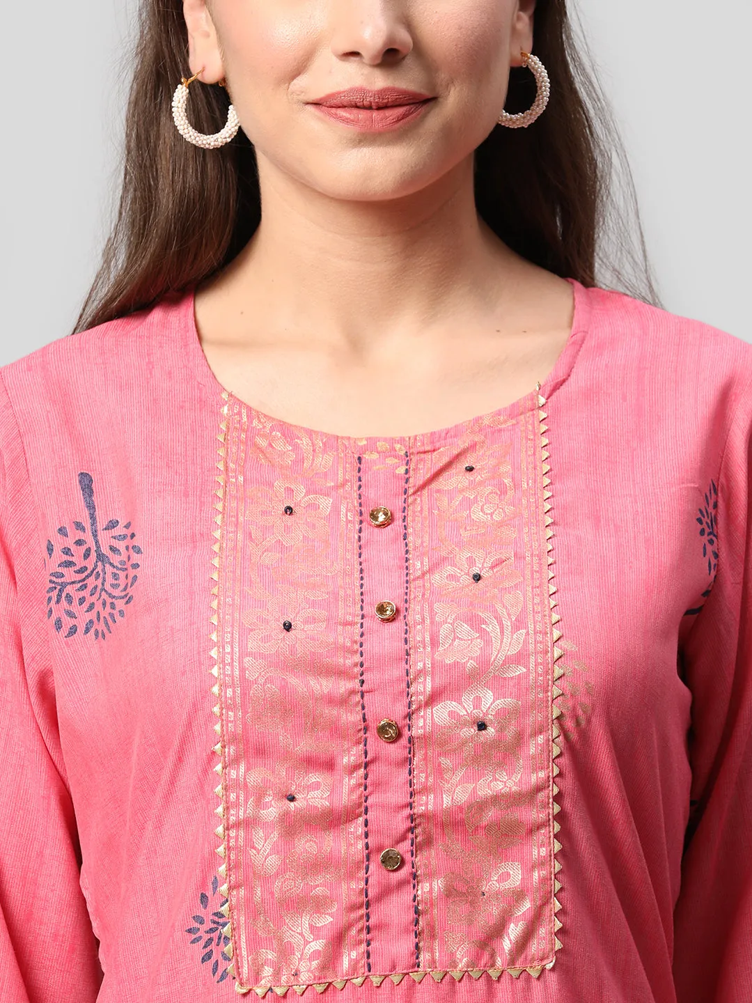 Pink Ornamental Printed Kurta Palazzo Dupatta