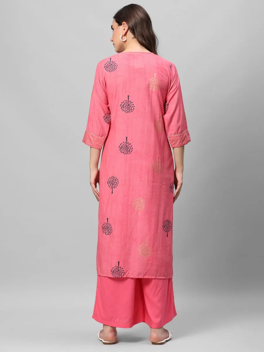 Pink Ornamental Printed Kurta Palazzo Dupatta