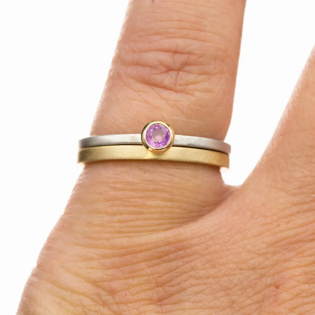 Pink Sapphire 14k Gold Martini Bezel Sterling Silver Stacking Ring, Ready to Ship