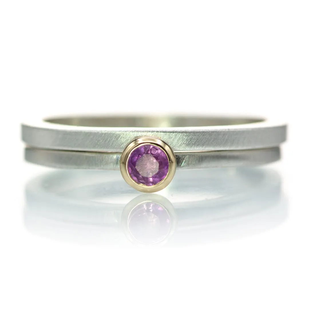 Pink Sapphire 14k Gold Martini Bezel Sterling Silver Stacking Ring, Ready to Ship