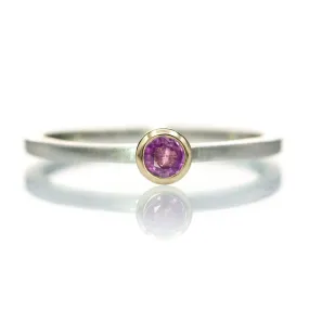 Pink Sapphire 14k Gold Martini Bezel Sterling Silver Stacking Ring, Ready to Ship