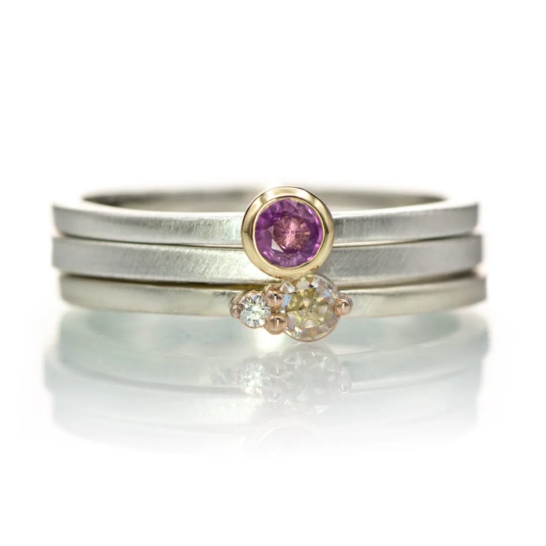 Pink Sapphire 14k Gold Martini Bezel Sterling Silver Stacking Ring, Ready to Ship