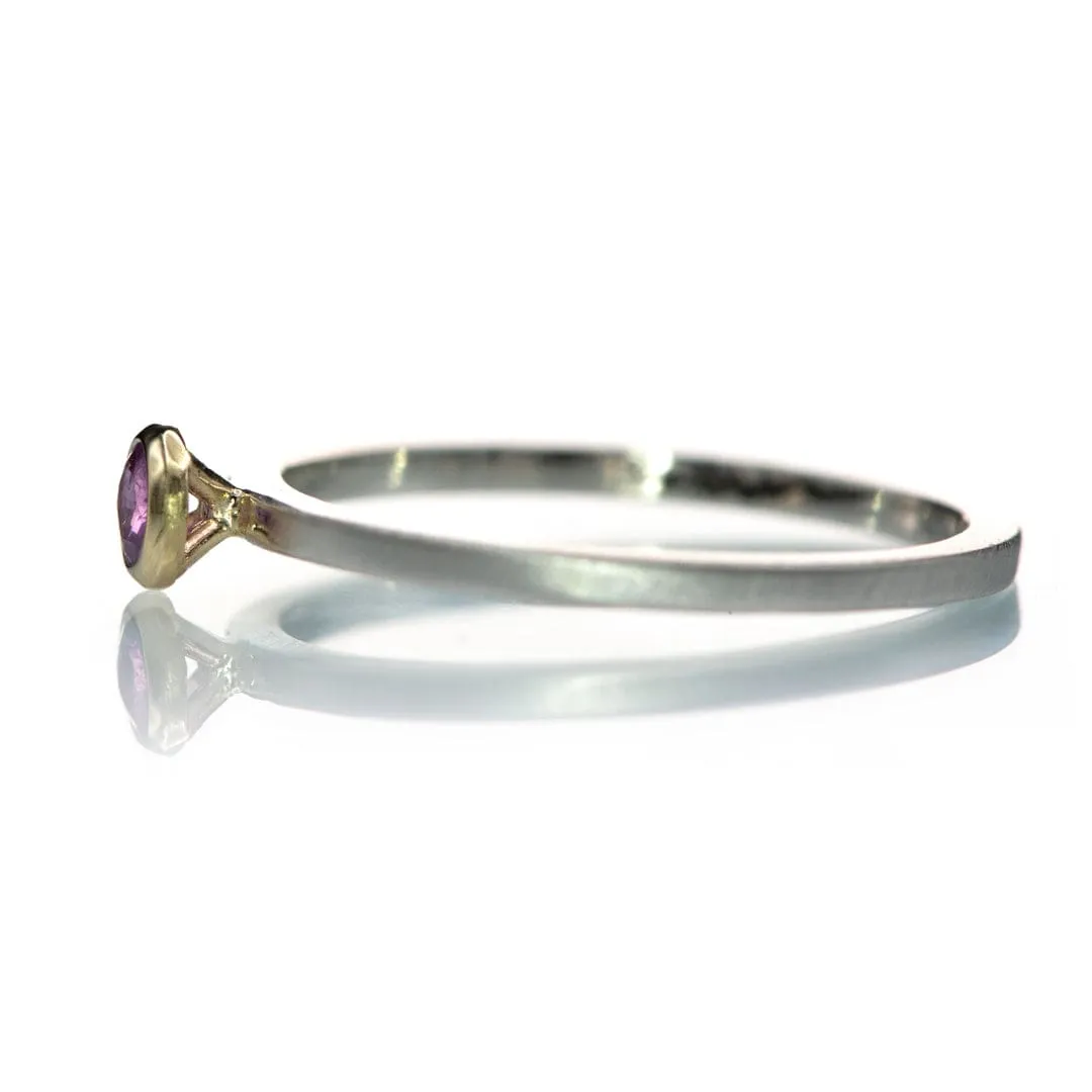 Pink Sapphire 14k Gold Martini Bezel Sterling Silver Stacking Ring, Ready to Ship