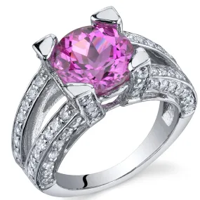 Pink Sapphire Round Cut Sterling Silver Ring Size 8