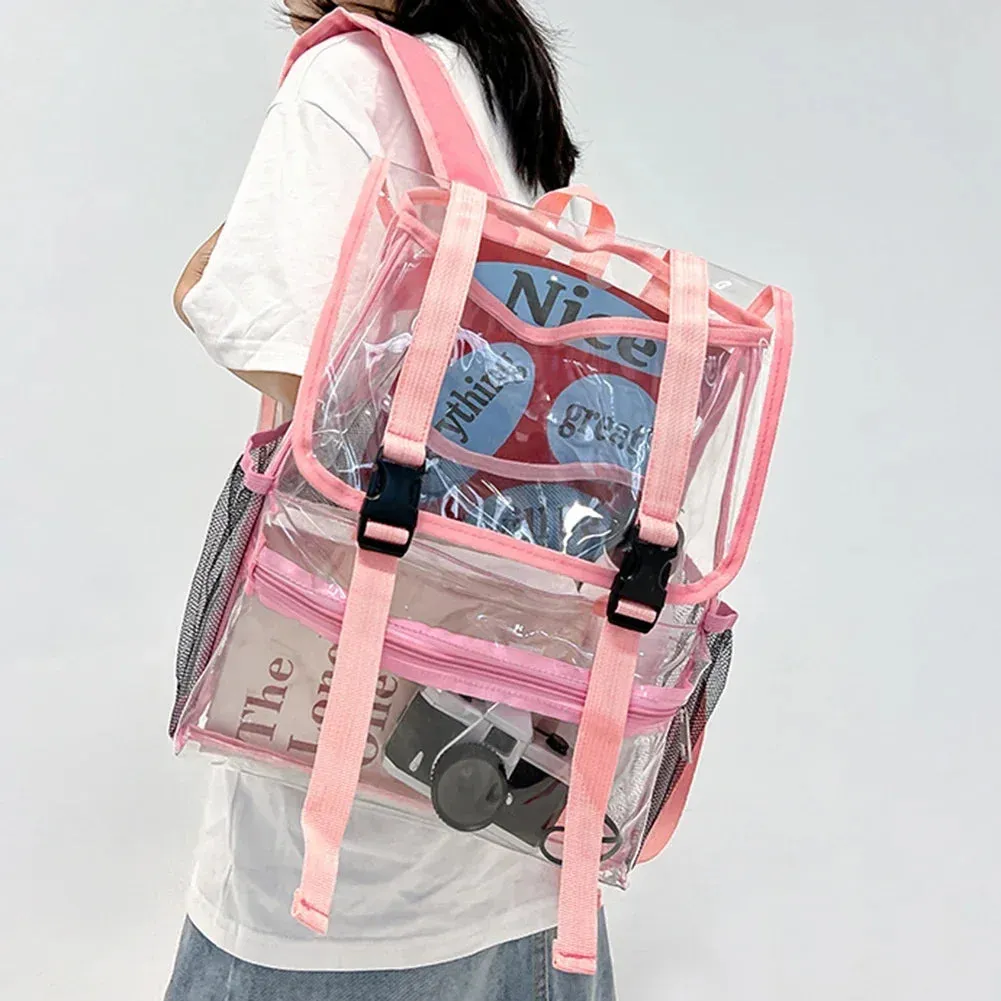 Pink Transparent Waterproof School and Travel Backpack