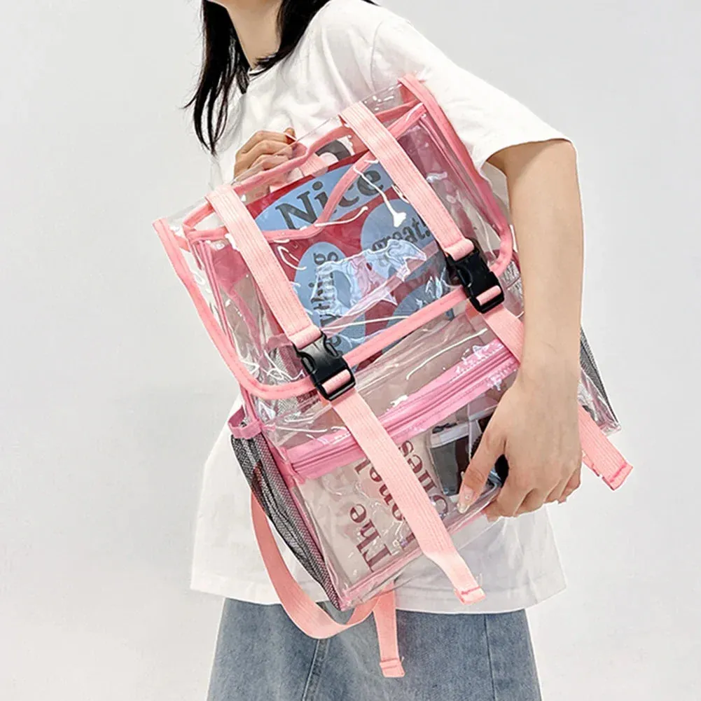 Pink Transparent Waterproof School and Travel Backpack