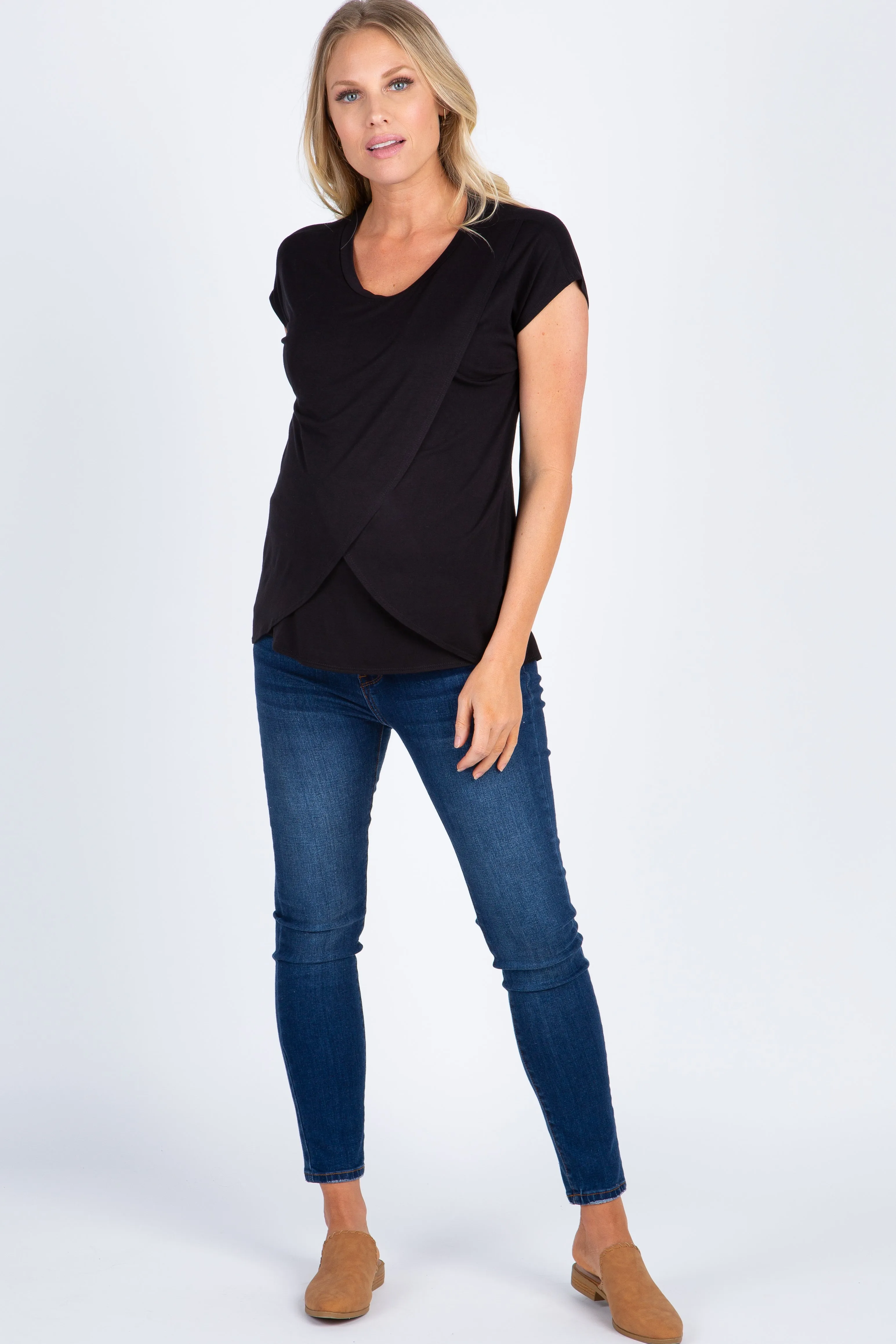 PinkBlush Black Layered Wrap Front Maternity Nursing Top