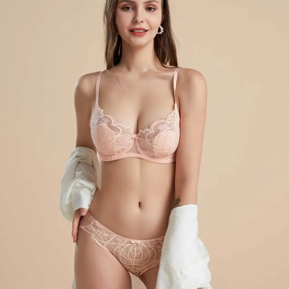 Plus Size Ultra-thin Lace Bra & Brief Set