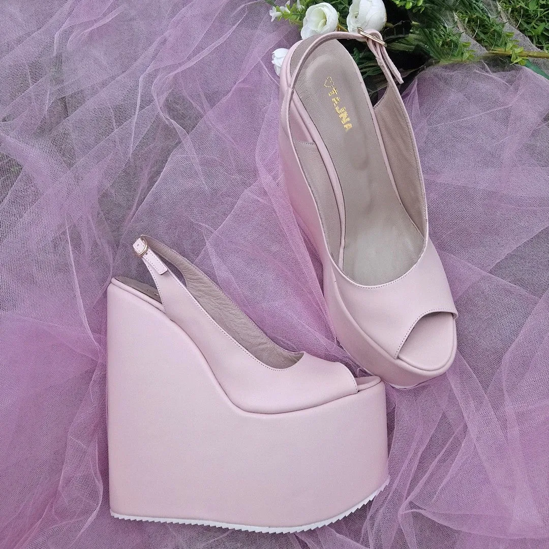 Powder Light Pink 18-22 cm Super High Heel Wedding Shoes Wedges