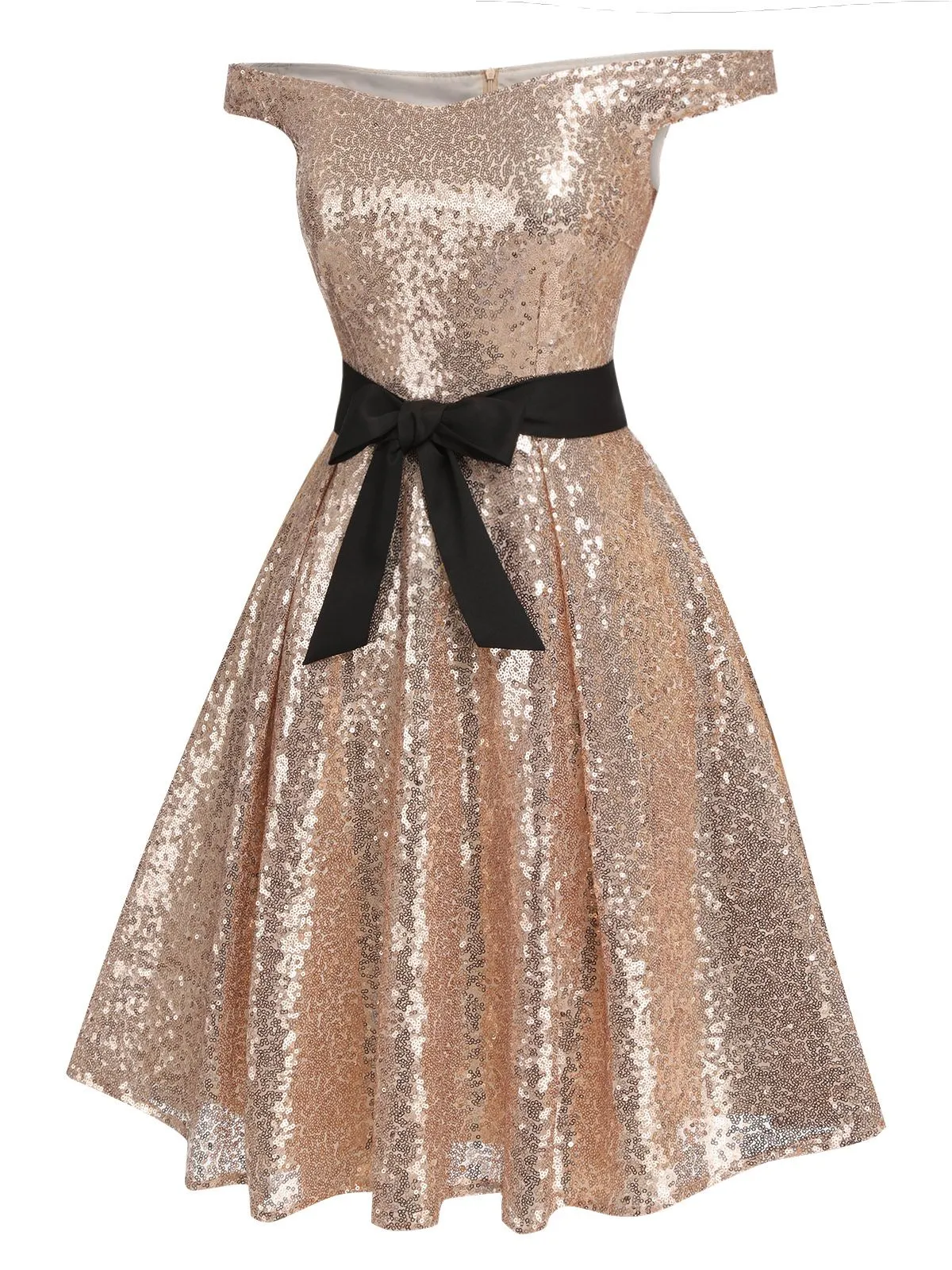 [Pre-Sale] Champagne 1950s Sequined Off-shoulder Dress