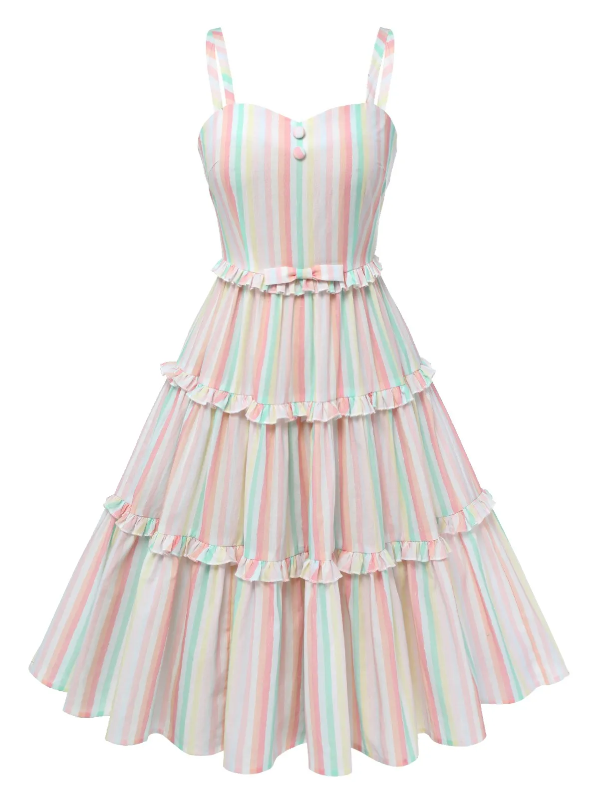 [Pre-Sale] Multicolor 1950s Spaghetti Strap Striped Dress