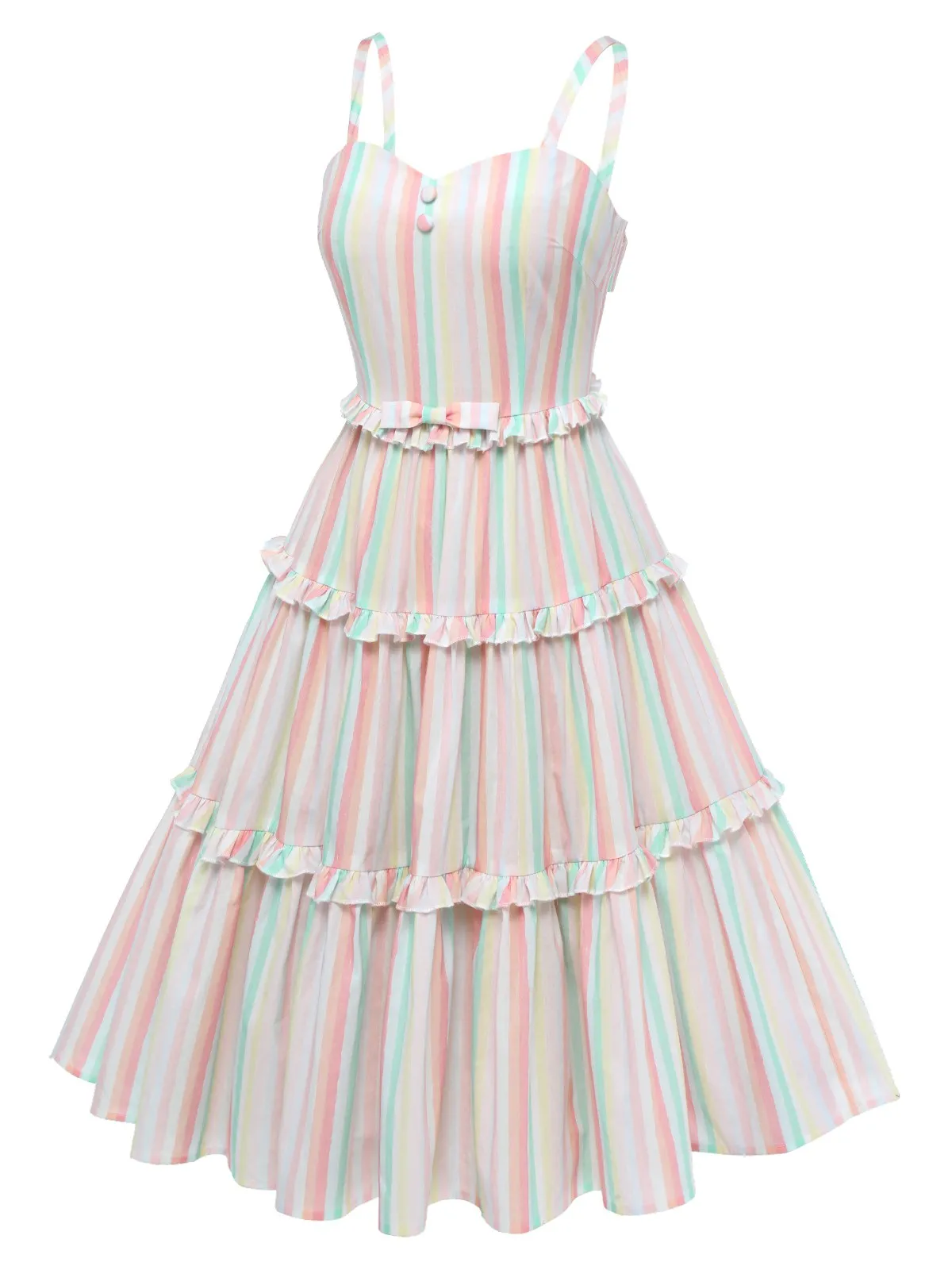 [Pre-Sale] Multicolor 1950s Spaghetti Strap Striped Dress