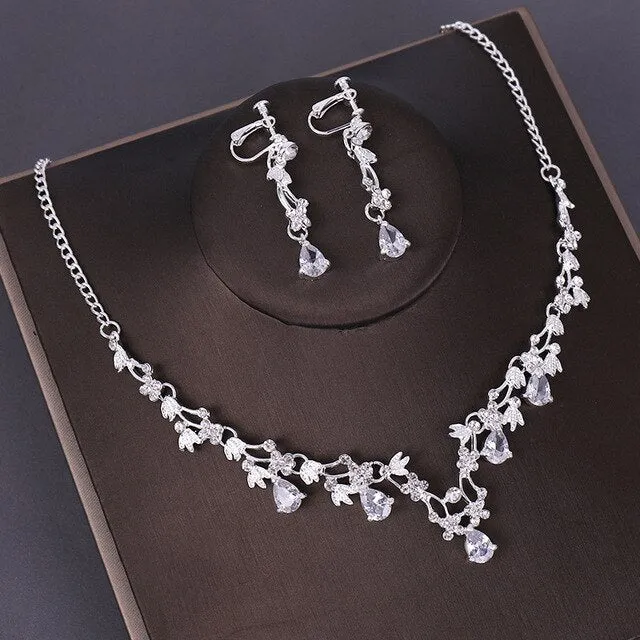 Queen Crystal Beads and Rhinestone Tiara, Necklace & Earrings Wedding Prom Jewelry Set