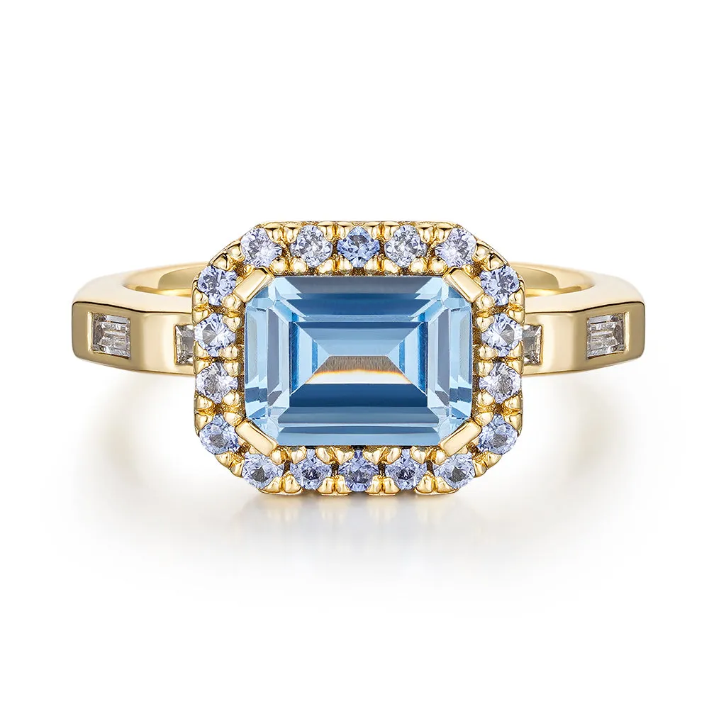 "Oceanic Earth Defender" Aquamarine and Sapphire Ring