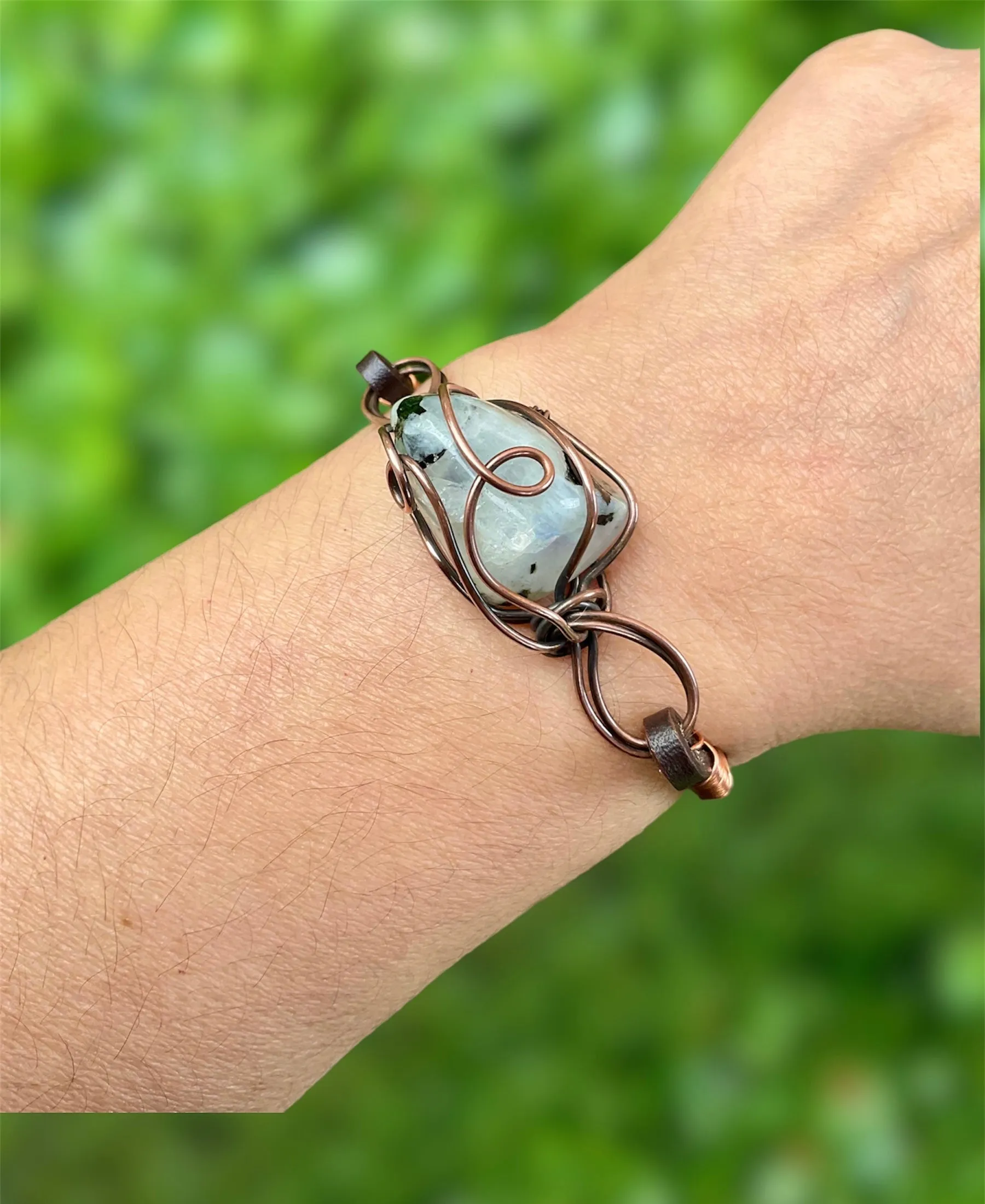 Rainbow Moonstone Leather Bracelet