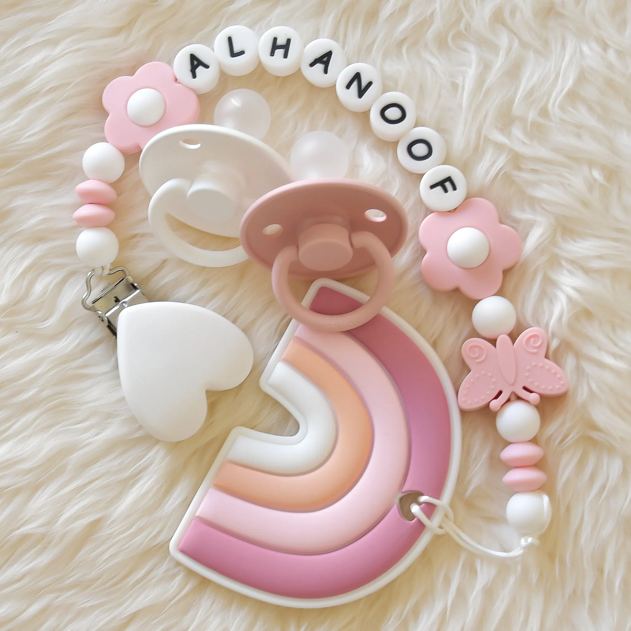 Rainbow Personalised Pacifier Clip