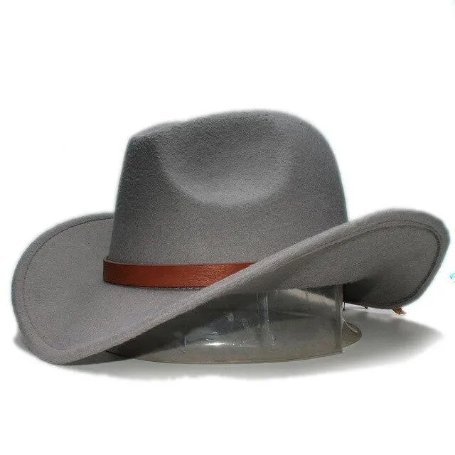 Retro Parent-Child Wool Cowboy Hat with Brown Leather Band