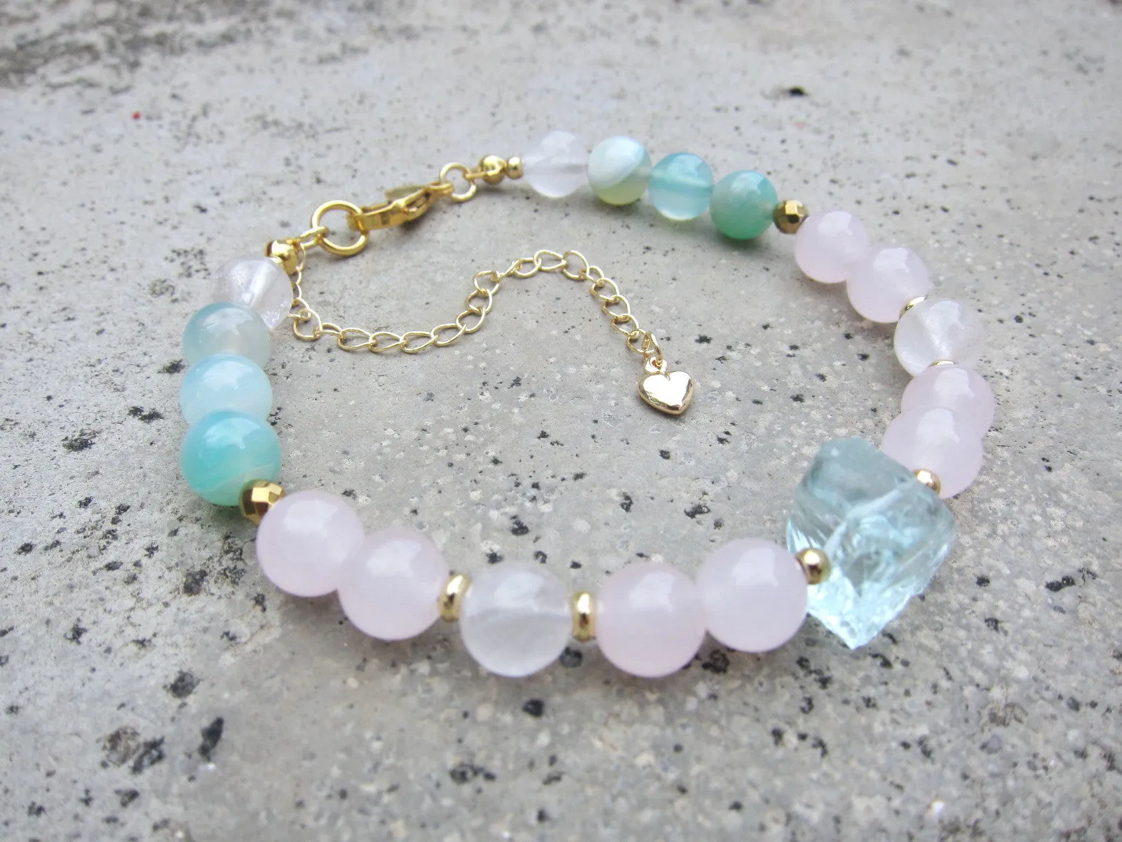 Rose Quartz, Blue Quartz Beaded Bracelet