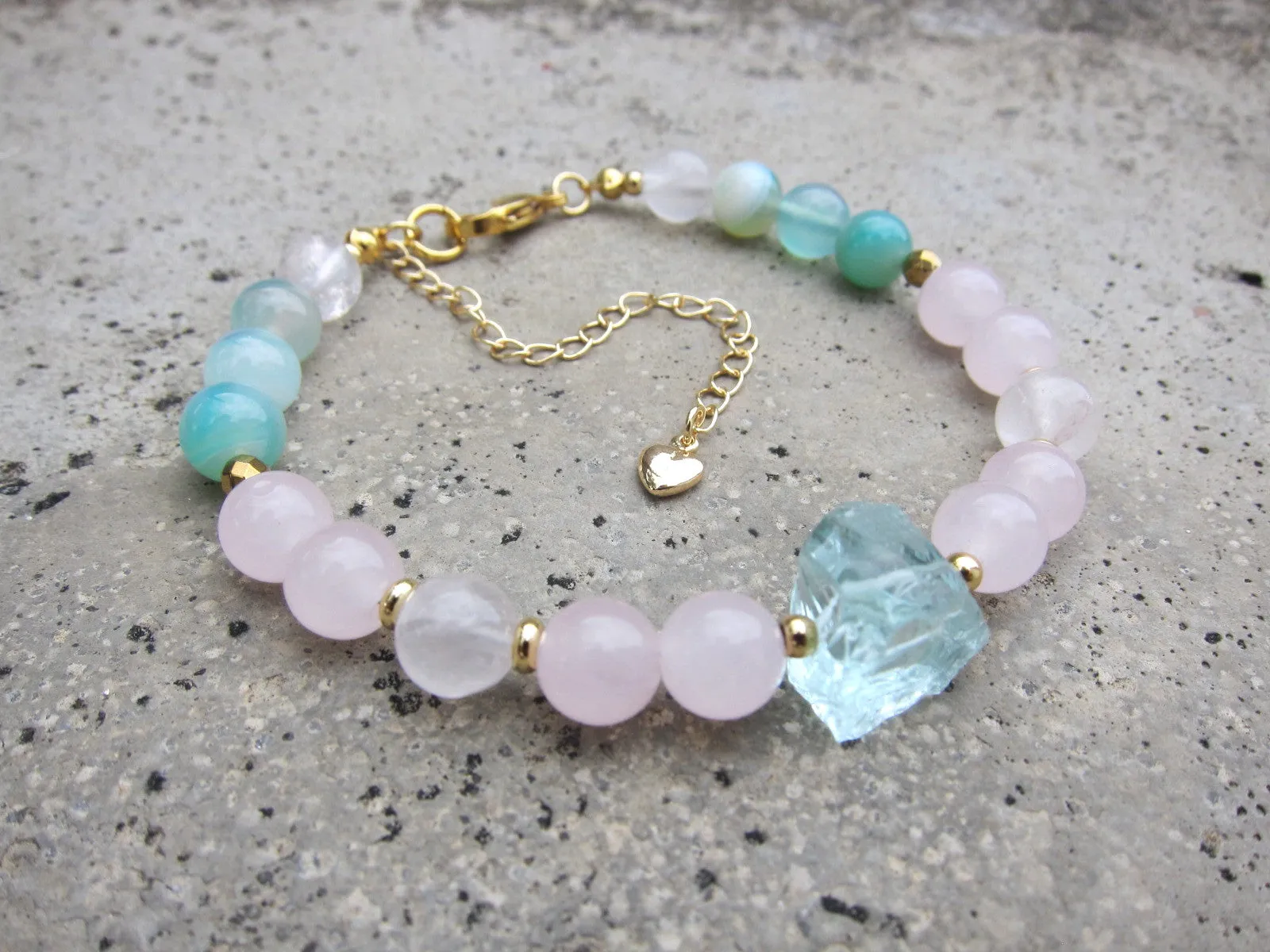 Rose Quartz, Blue Quartz Beaded Bracelet