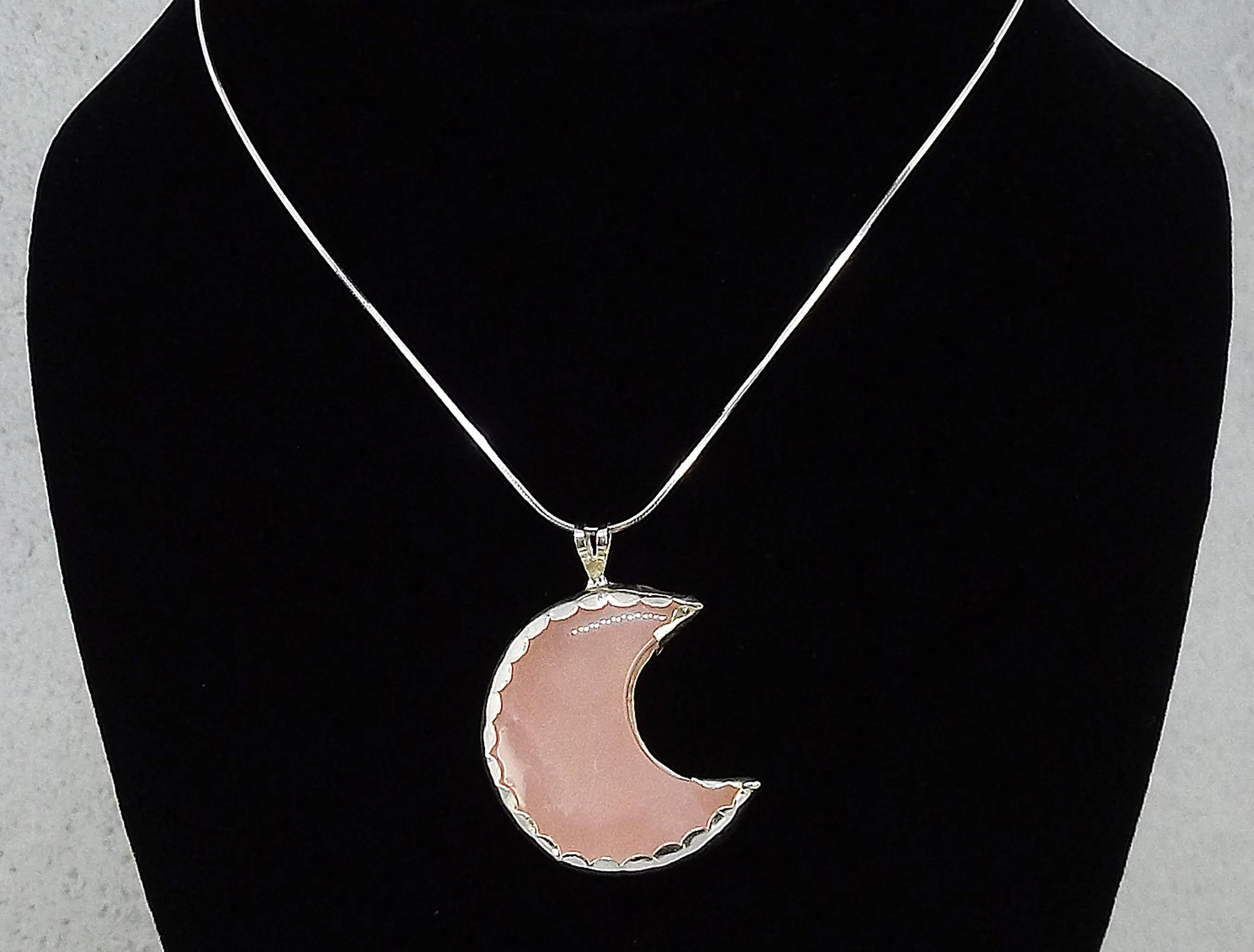 Rose Quartz Moon Necklace in Sterling Silver