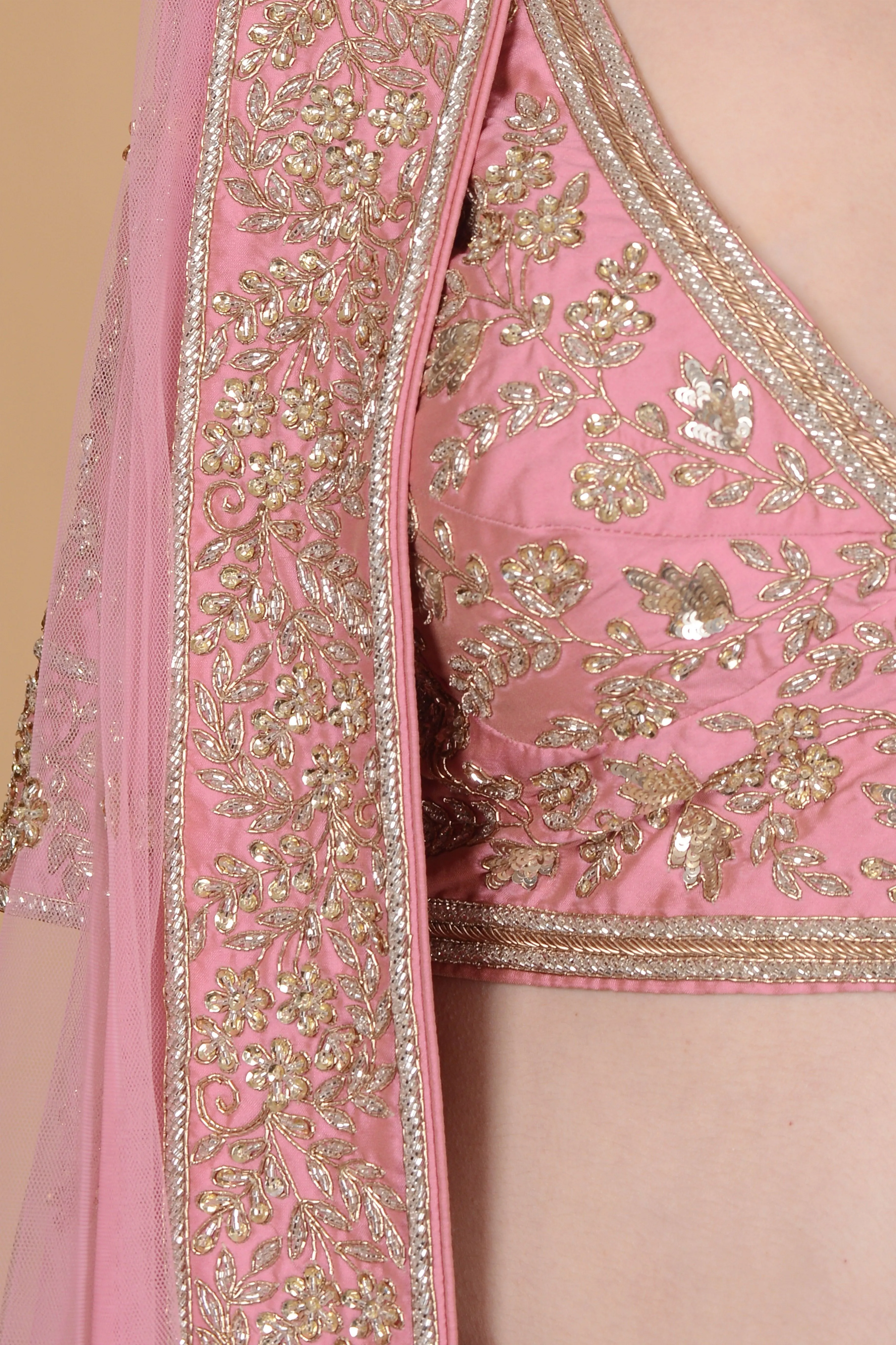 Rosy Pink Embroidery Lehenga Set.