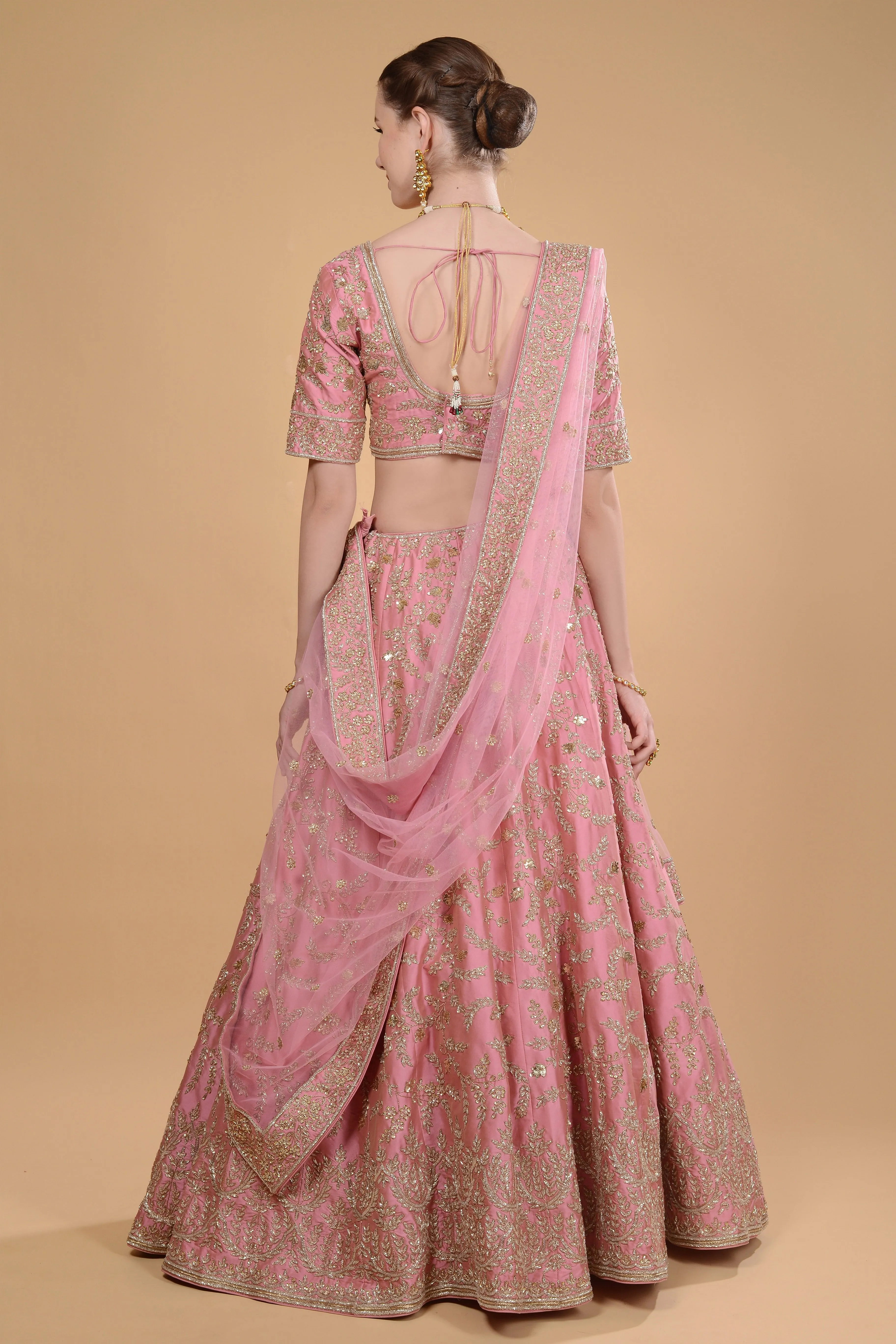 Rosy Pink Embroidery Lehenga Set.