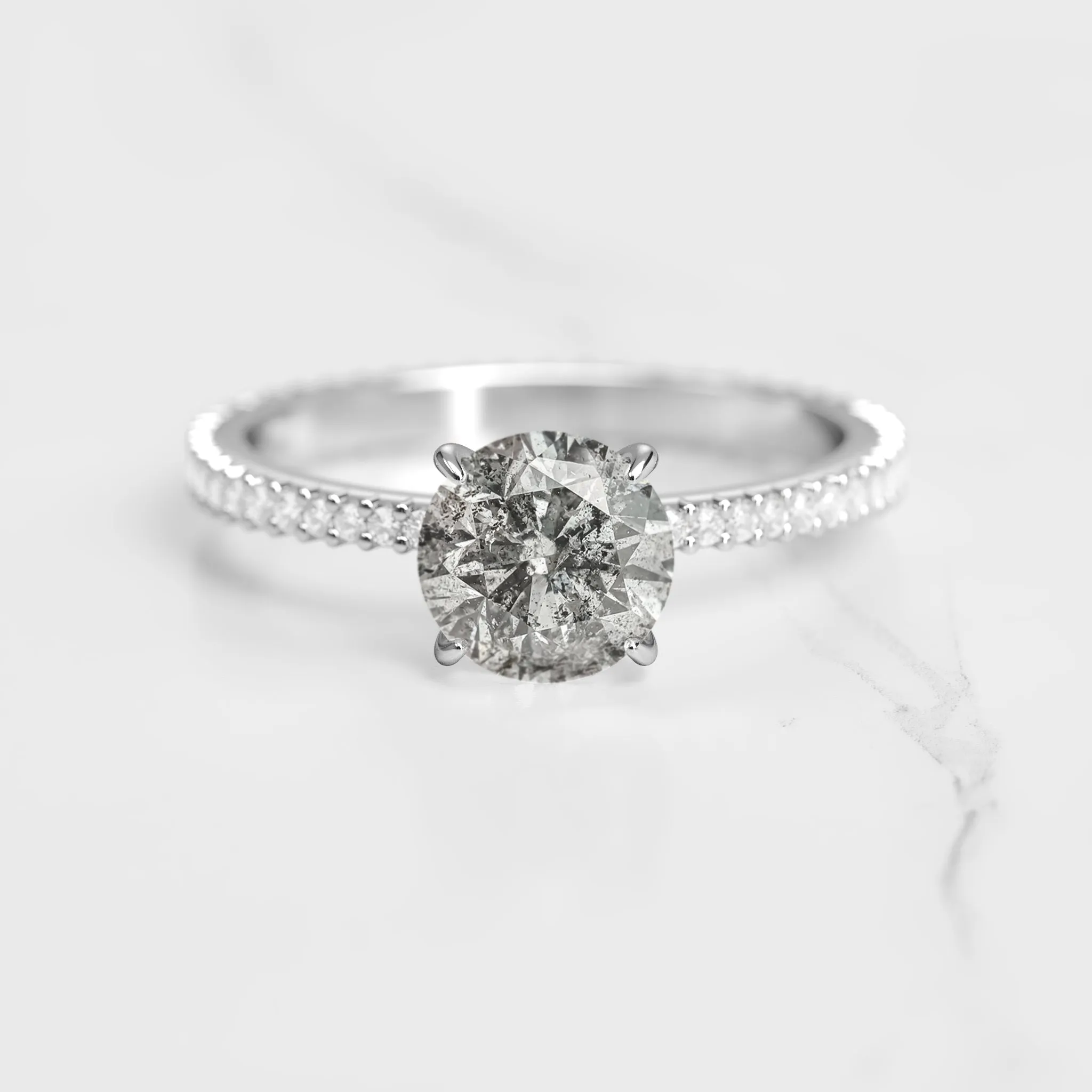 Round Full Pave Tapered Salt & Pepper Diamond Ring