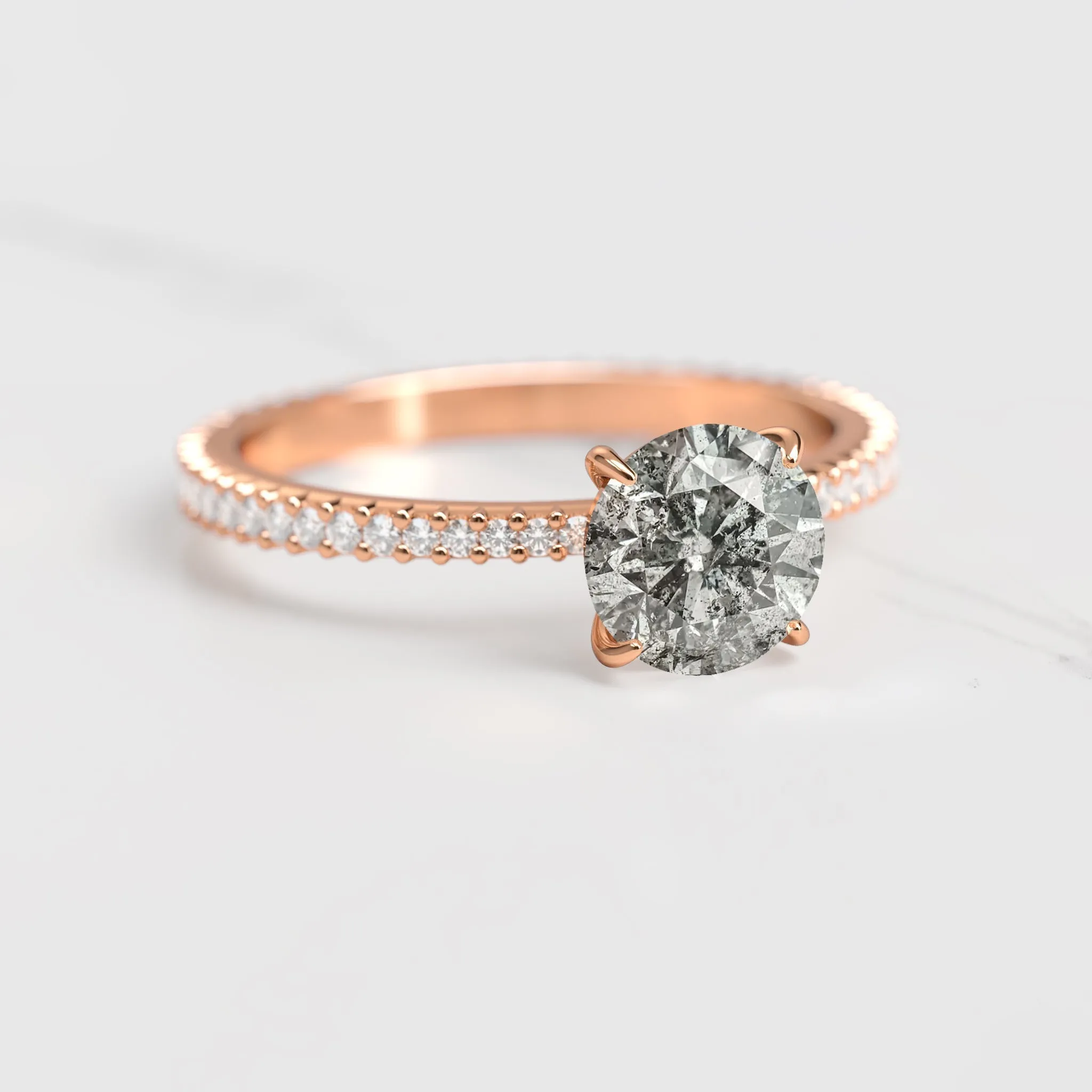 Round Full Pave Tapered Salt & Pepper Diamond Ring