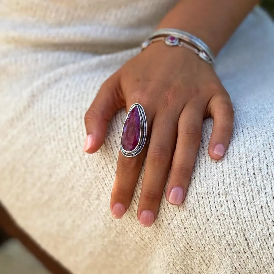 Ruby Quartz Ring with a slender teardrop gemstone- Jyoti