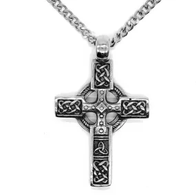 Rustic Stainless Steel Silver Cross Pendant with Knotted Design Necklace