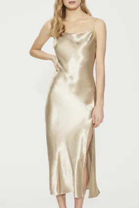 Sahara Strappy Split Leg Gold Midi Slip Dress