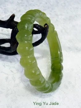 Sale-Two Dragons Hold Pearl Classic Round Dynasty Carved Chinese Jade Bangle Bracelet 53mm (NJCAR-DD-53)