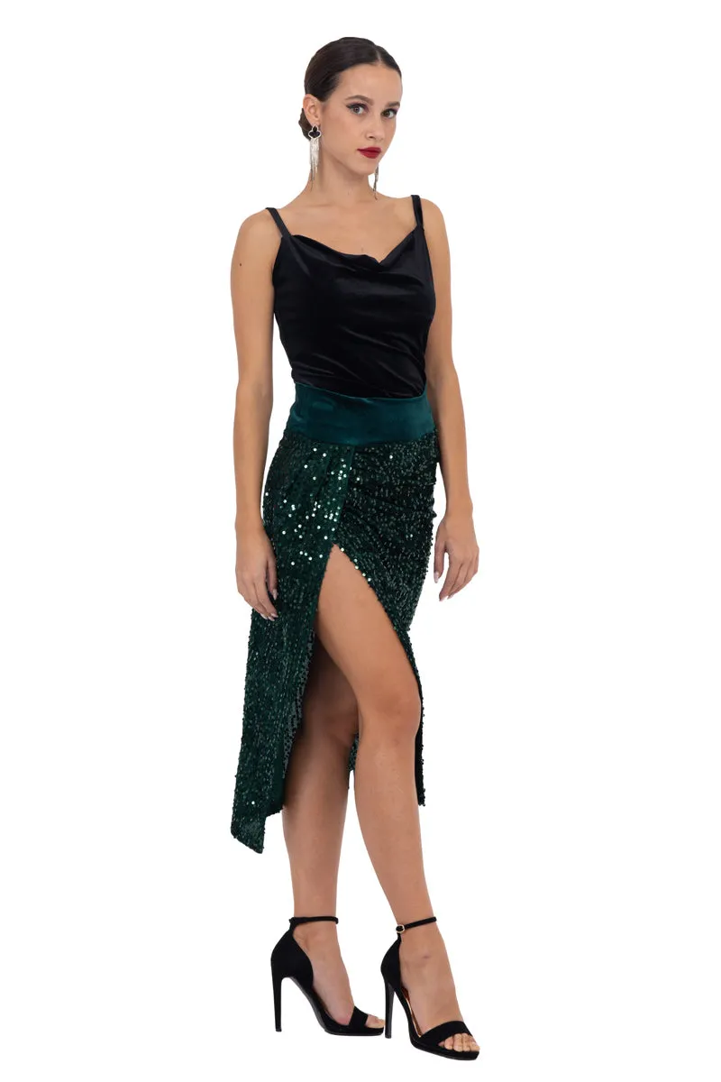 Sequinned Wrap Tango Midi Skirt With High Slit