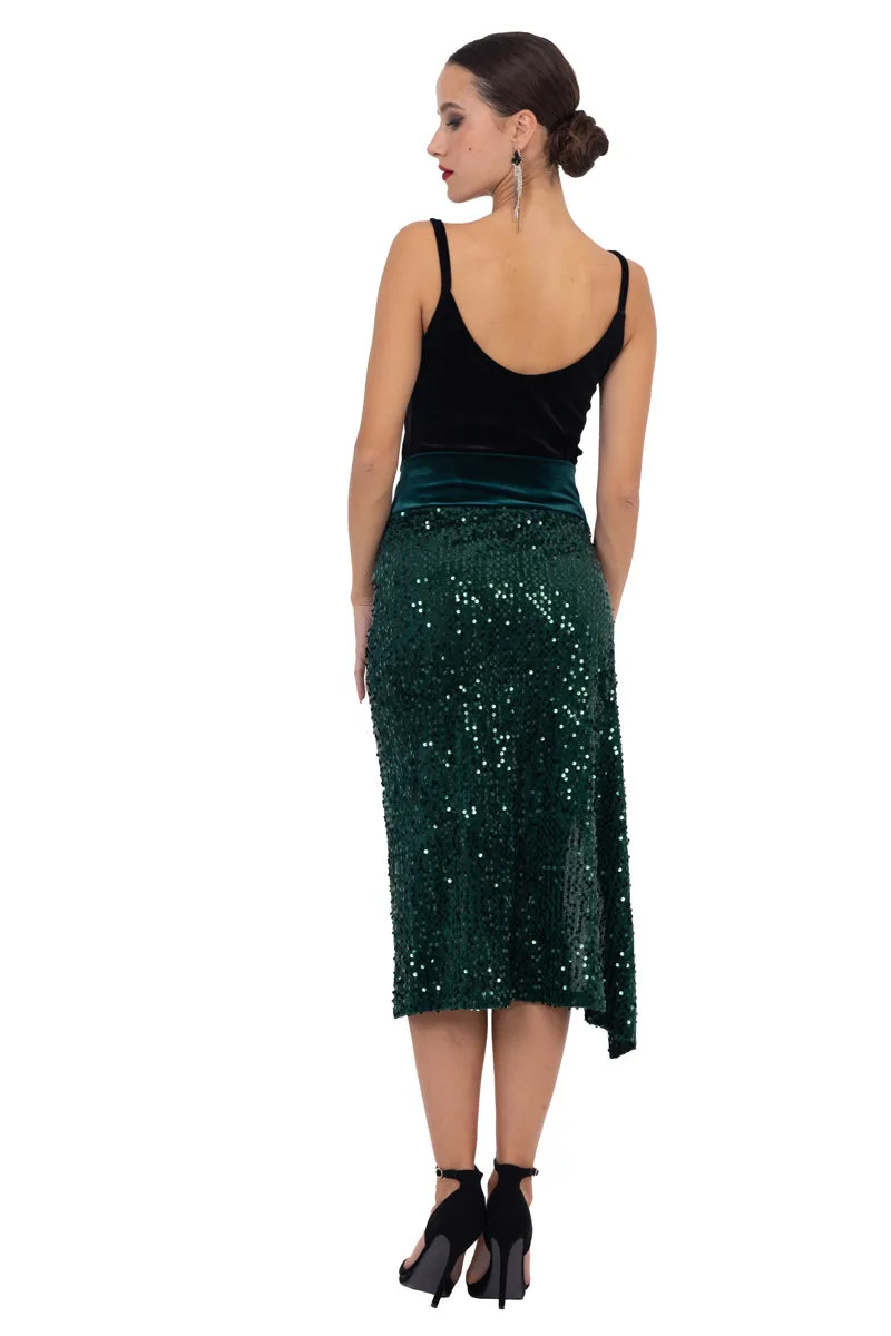 Sequinned Wrap Tango Midi Skirt With High Slit