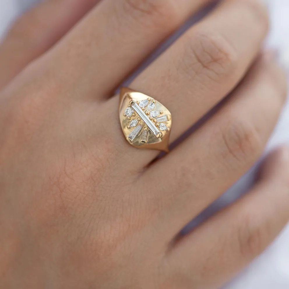 Signet Diamond Ring with Super Long Baguette Diamond - OOAK/Limited Edition