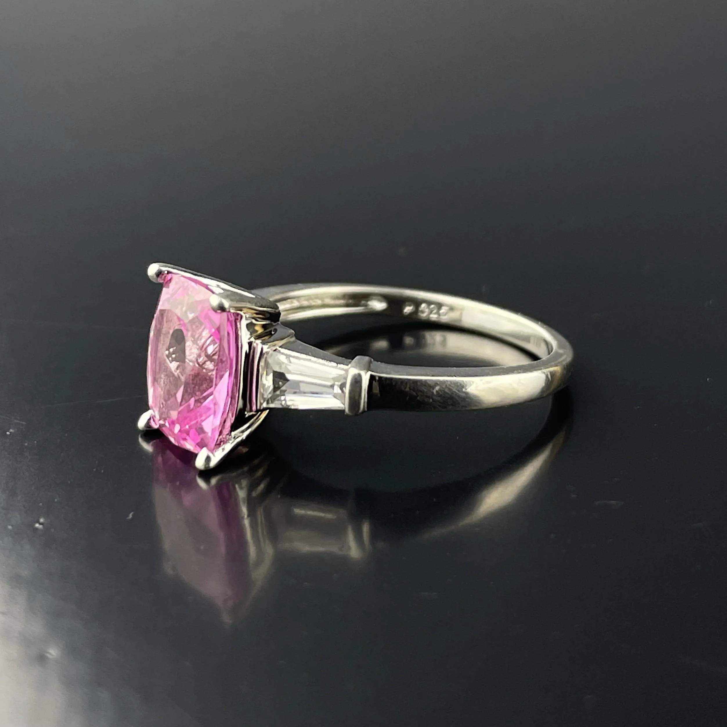 Silver Diamond Pink Sapphire Ring