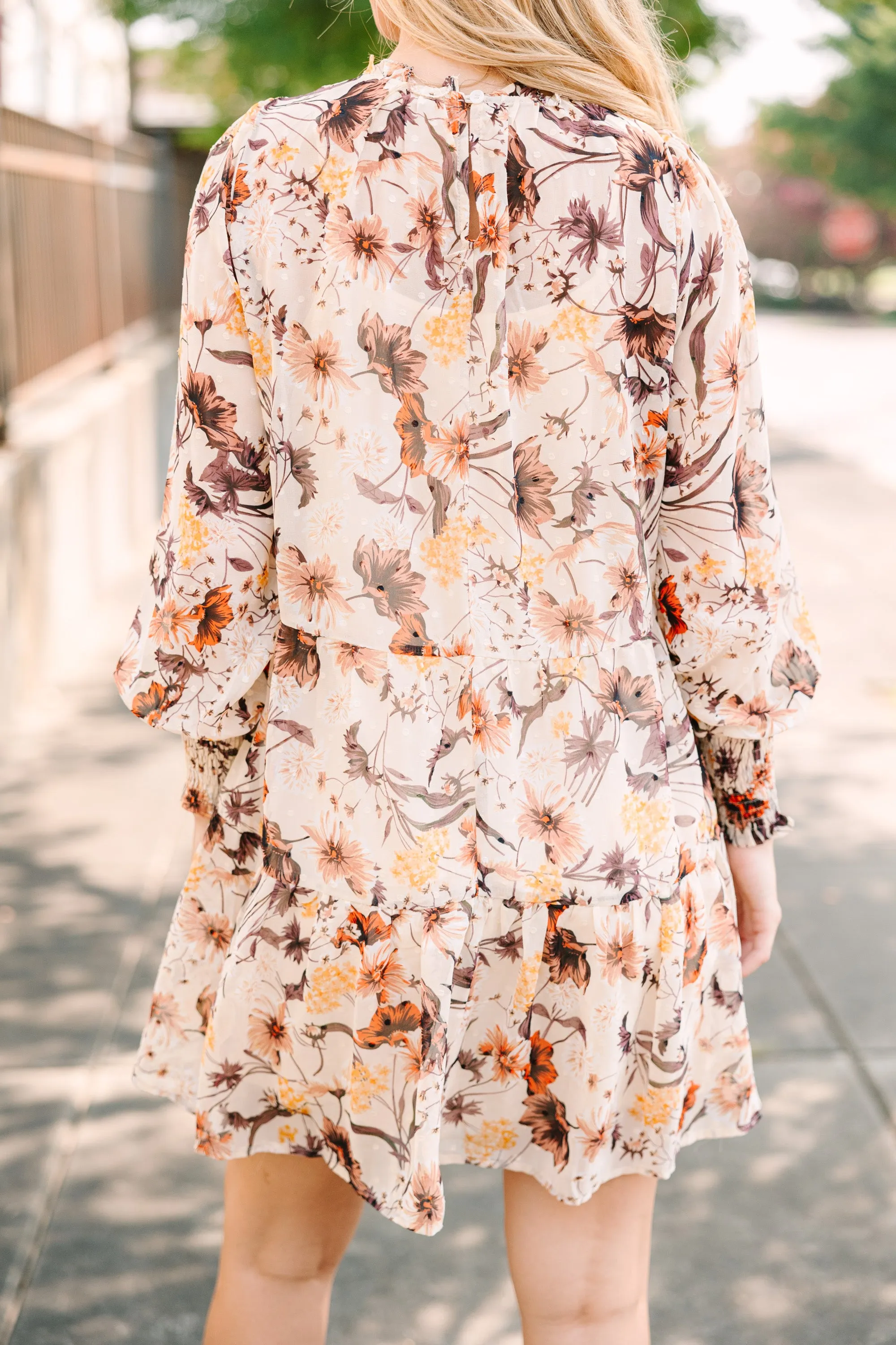 Skies are Blue: Add Your Touch Cream White Floral Dress