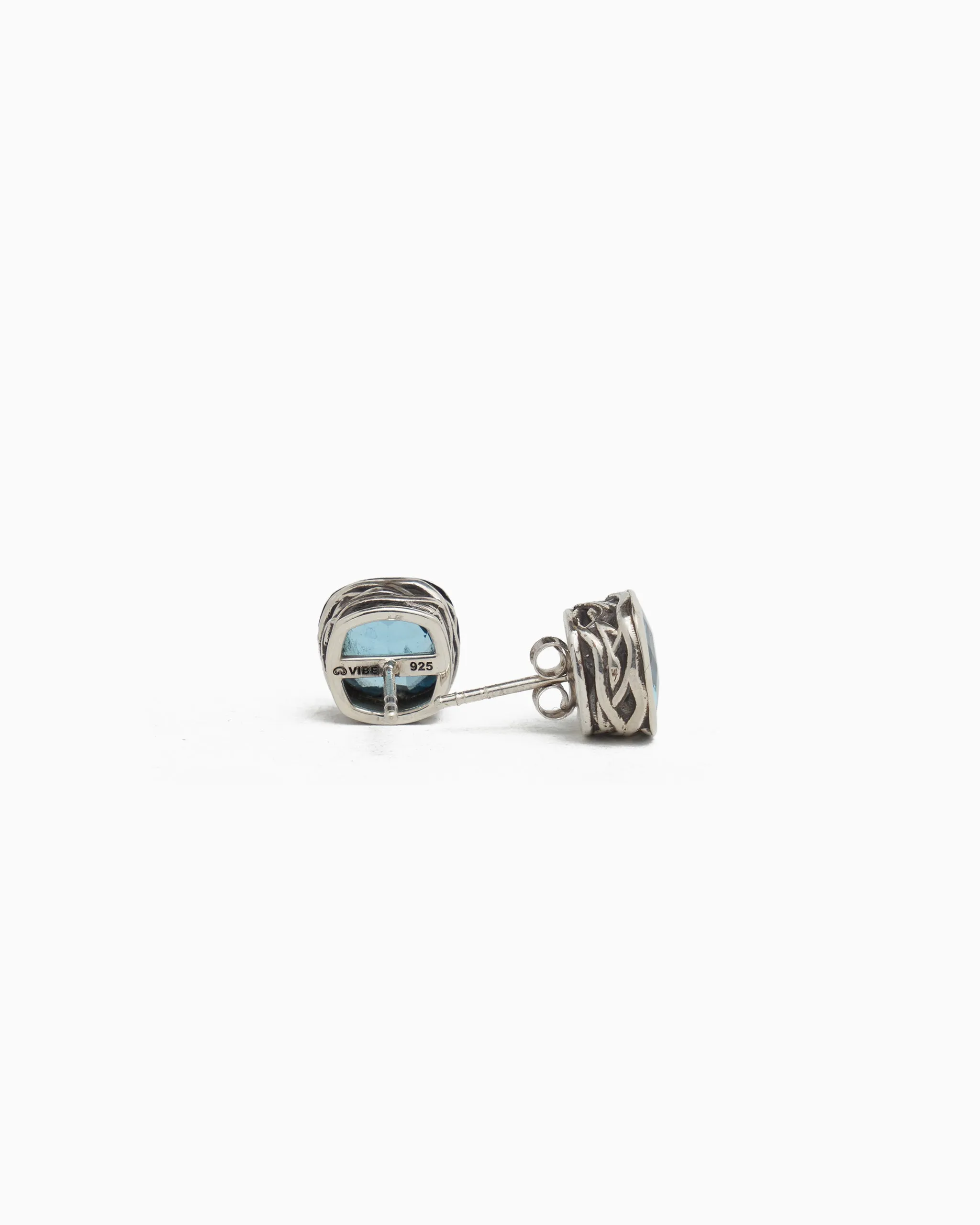 Square Stone Studs with Water Texture - Hampton Blue Topaz