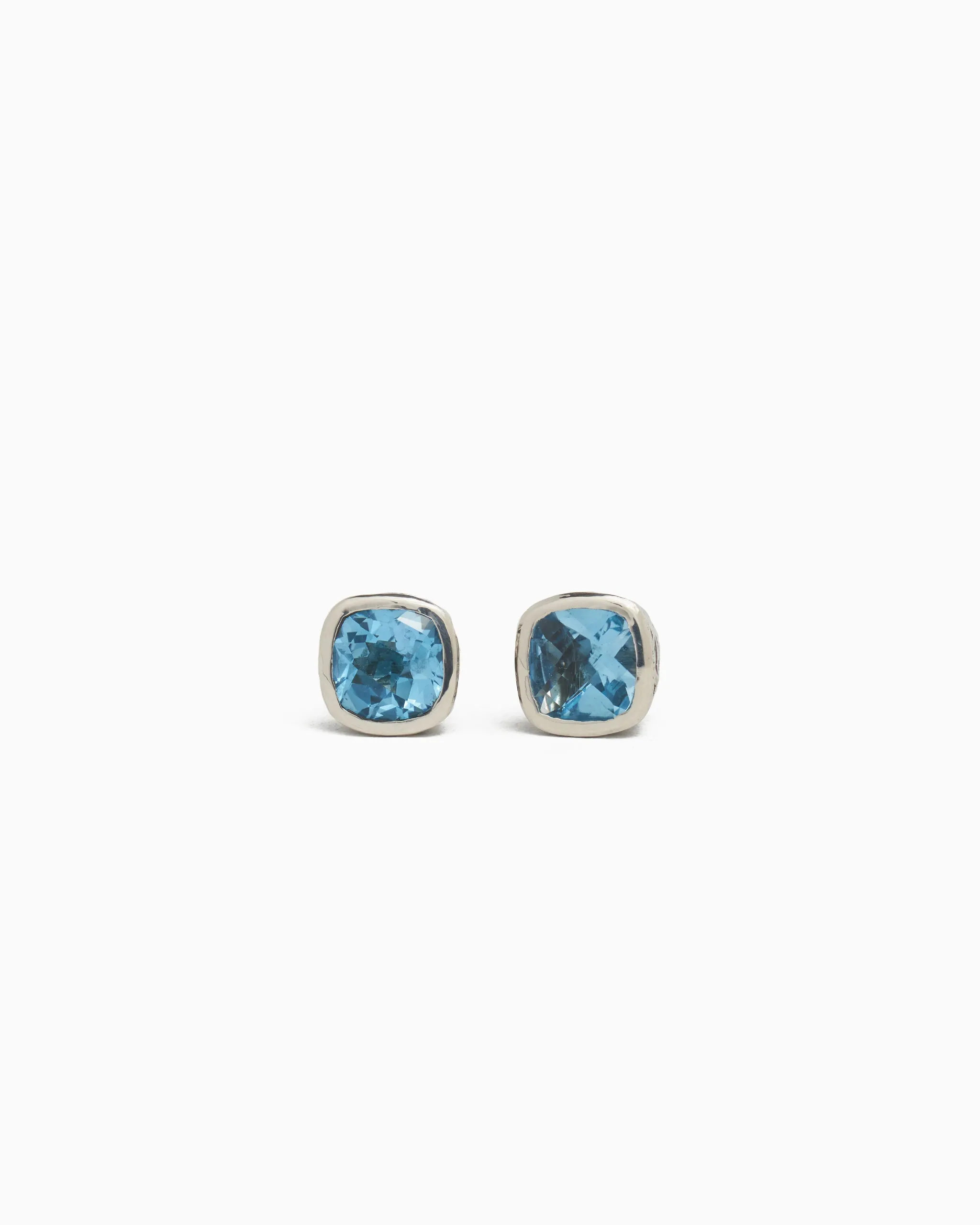 Square Stone Studs with Water Texture - Hampton Blue Topaz