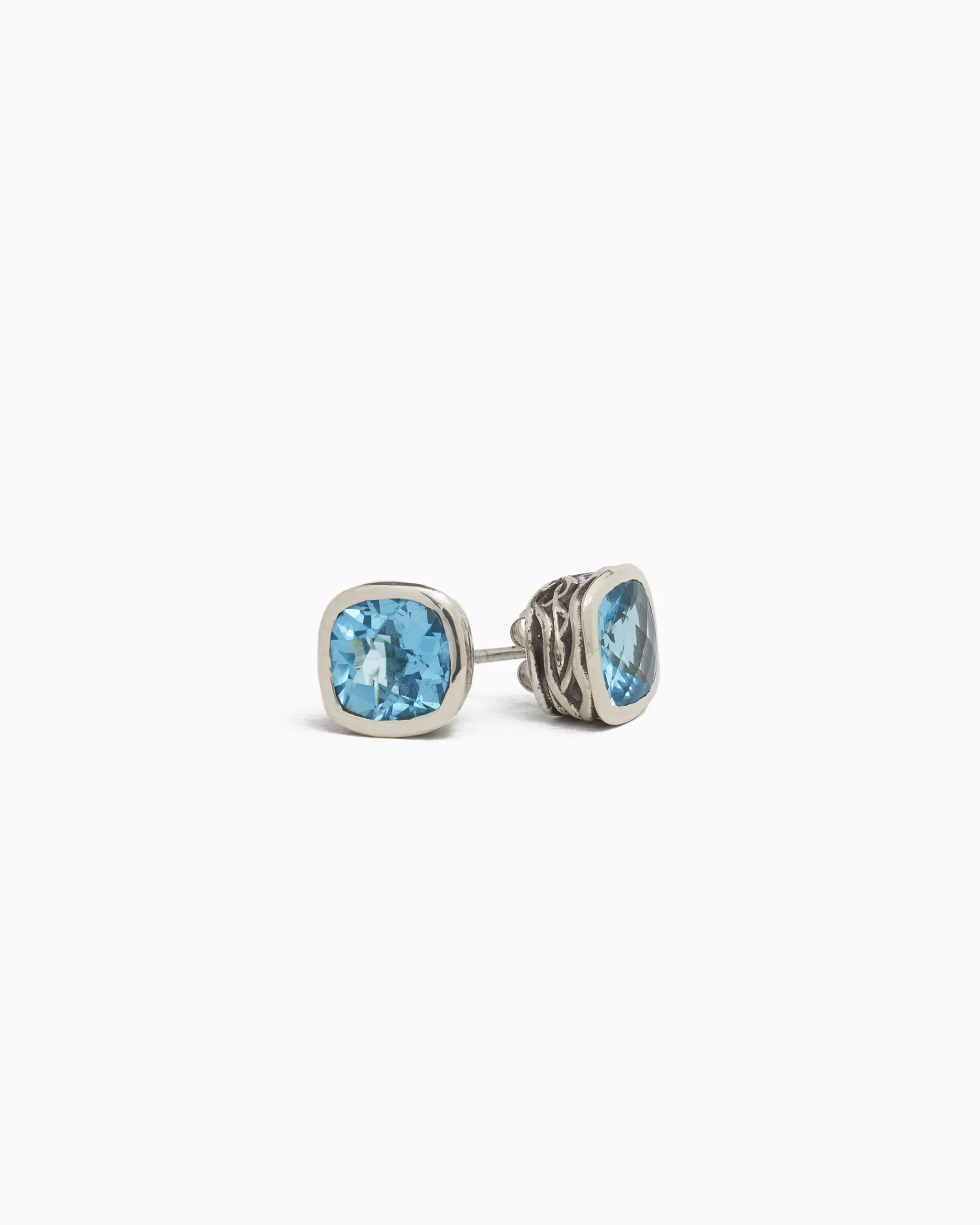 Square Stone Studs with Water Texture - Hampton Blue Topaz