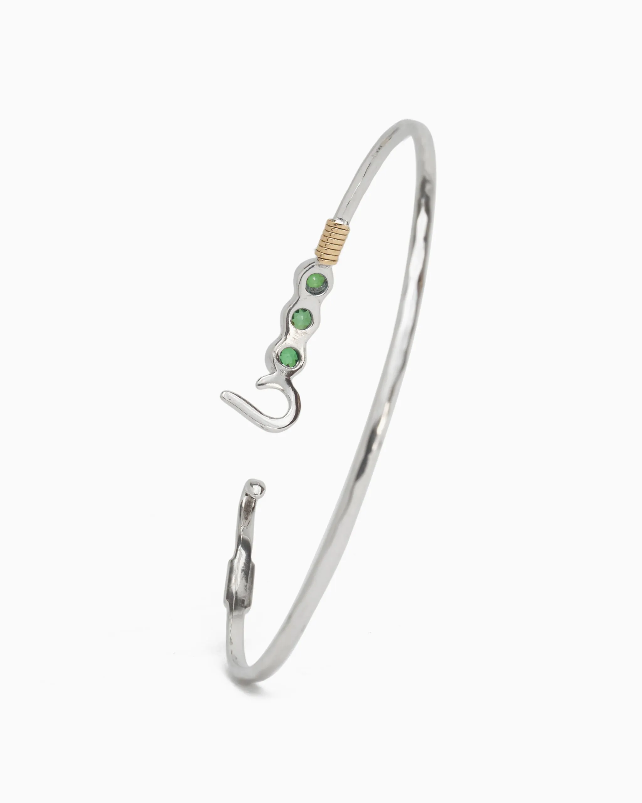 St. John Hook Bracelet with Triple Stones, 2mm - Green Zircon