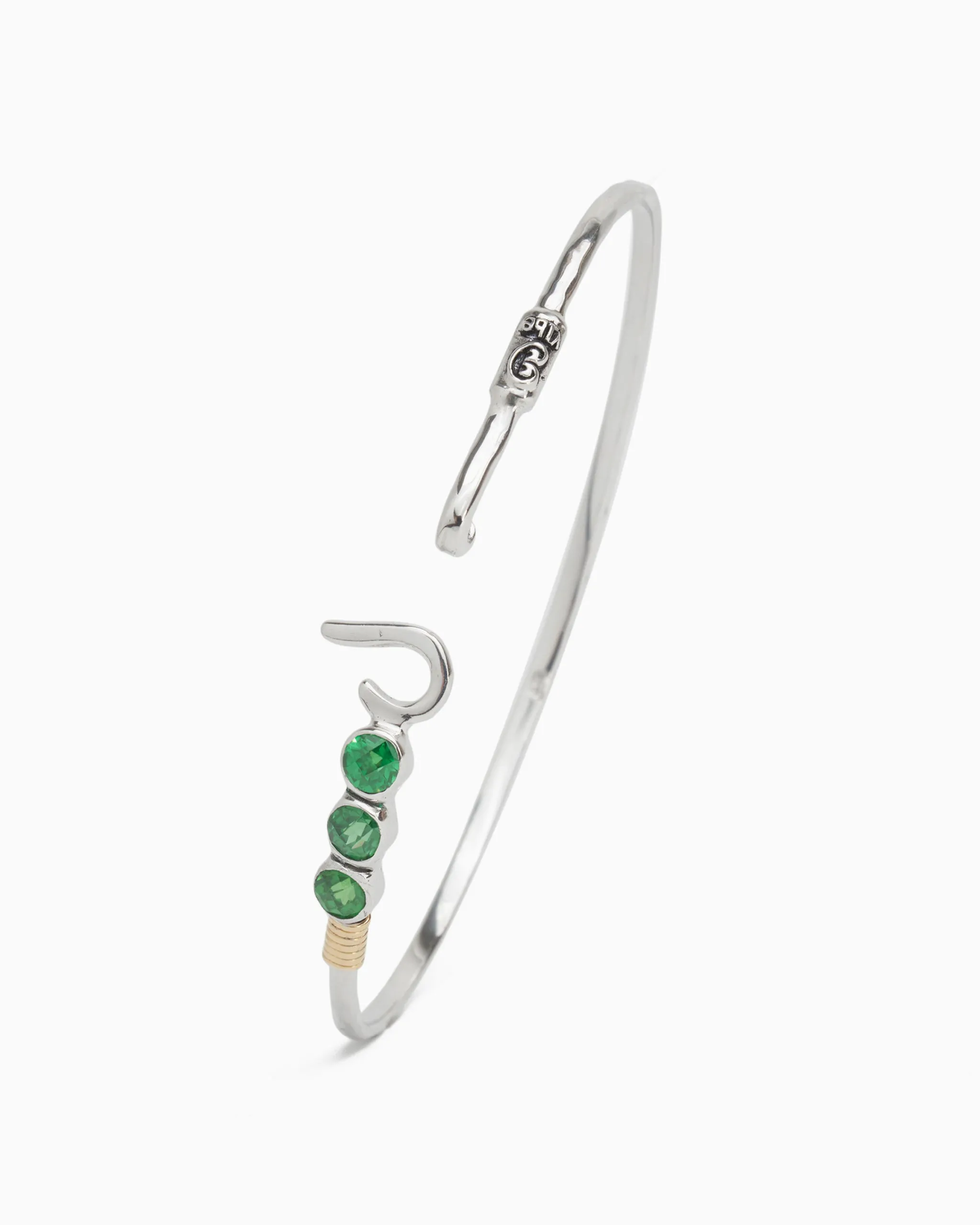 St. John Hook Bracelet with Triple Stones, 2mm - Green Zircon