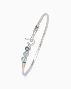 St. John Hook Bracelet with Triple Stones, 2mm - London Blue Topaz/Larimar/Hampton Blue Topaz