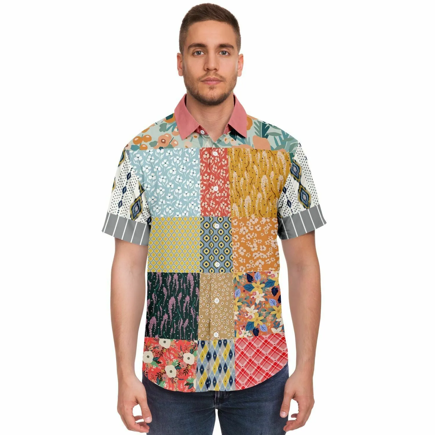 Tallulah Bankhead Patchwork Short Sleeve Button Down Shirt